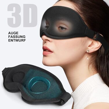 Маска для сну Aosun для тих, хто спить на боці, 3D маска для сну з блокуванням світла, для чоловіків та жінок, регульована еластична стрічка, чорний колір