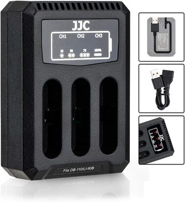 Зарядний пристрій JJC USB, трипортовий адаптер для камер Ricoh GRIII WG-6, Olympus Tough TG-6, TG-5, TG-4, TG-3, TG-2, TG-1, Stylus X-Z2 iHS, SP-100 та Olympus/Ricoh Olympus LI-90B/Ricoh DB-110