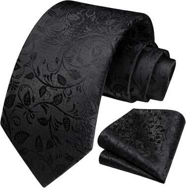 Краватка для чоловіків HISDERN, комплект з кишеньковим хустиною, патерн Paisley, чорна