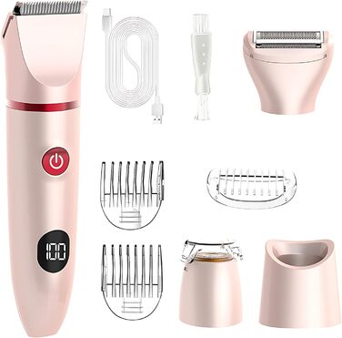 Електричний жіночий триммер 3-в-1 для тіла, бікіні, ніг, рук, під пазухи, водонепроникний, LCD-дисплей, рожевий