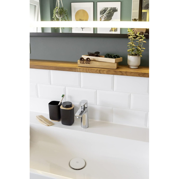 Дозатор для мила WENKO Rotello, 250 мл, з бамбуковими деталями, для мила та засобів для миття посуду, чорний/натуральний