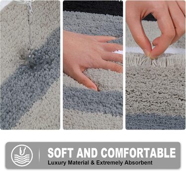 Pauwer Soft Bath Mats & Bath Rugs Set of 3, Microfiber, Non-Slip, Water-Absorbent Bathroom Rugs, Machine Washable, Bath Mat and Toilet Mat for Shower, Bathtub, and Toilet (Black) Black 50 x 80 cm + 45 x 65 cm + 50 x 60 cm