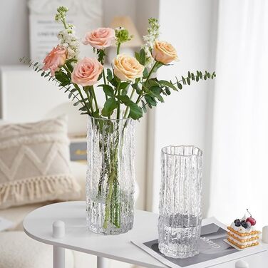 Скляна ваза QEEYON: сучасний циліндричний дизайн, ручної роботи, 30х10 см, для дому, офісу, весілля, подарунок