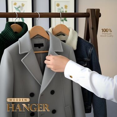 Набір вішалок для штанів та одягу Utopia Home (20 шт.), дерев'яні, для штанів, пальто, костюмів та курток, натуральне дерево