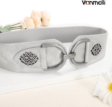 Жіночий ремінь VONMELLI Vintage з широкою талією та товстою пряжкою. Еластичний широкий ремінь для суконь та пальто (Срібло, XXL: обхват талії 119-150 см)