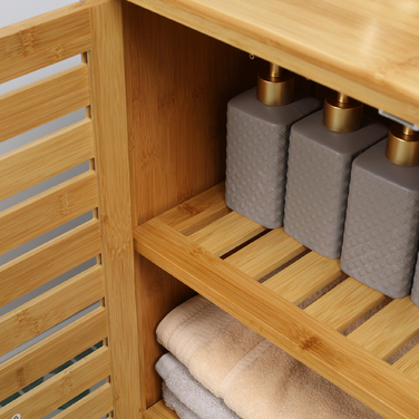 Kleankin Bathroom Cabinet, Vanity Storage Cabinet, Sideboard with 2 Slatted Doors, 2 Interior Shelves, Bamboo Storage Cabinet for Bathroom, Living Room 68 x 32 x 86 cm Natural | Aosom
