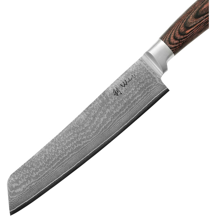 Кухонний ніж Wakoli EDIB Bunka з дамаської сталі (серцевина VG10), 20 см - гострий та ергономічний. Ніж з ручкою з паккавуду в подарунковій коробці. Кухонний ніж для професійних та аматорських кухарів. Без гравіювання