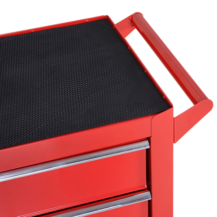 DURHAND Tool Trolley with Wheels, Tool Chest with 5 Drawers, Lockable Utility Cart with EVA Mat, Mobile Assembly Cart, Max. Load Capacity 150 kg, Steel, Red | Aosom