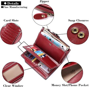 SENDEFN Women's Leather Wallet Large RFID Protection with Many Compartments, Including 20 Card Slots and a Phone Pocket