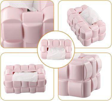 Carpango Tissue Box Holder, Multifunctional Waffle Tissue Box, Dispenser, Napkin Cover for Home, Office, Restaurant (Pink, Stylish, Rectangular, PET)
