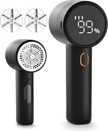 Електричний видалення ворсу з одягу: бездротовий триммер для одягу з 6 лезами та 3 швидкостями, LED-дисплей (Чорний)