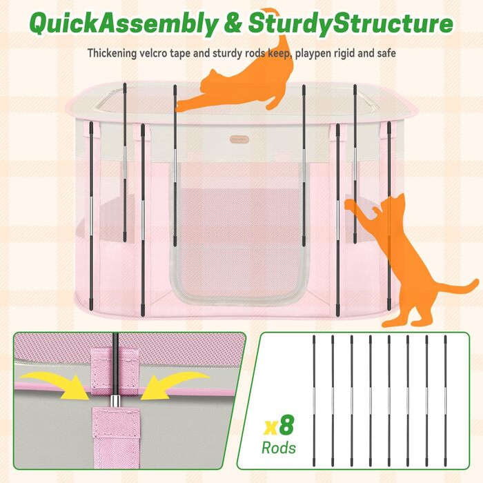 Клітка-манеж для тварин, розкладний загін для кошенят/цуценят, клітка для собак, манеж для цуценят для дому, переноска з сумкою, намет, для відпочинку на природі, кемпінг, рожевий, розмір L