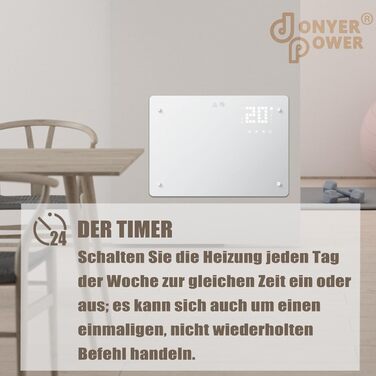 Конвектор DONYER POWER 2500W з Wi-Fi, 24H таймер, дистанційне керування, скло, настінний/підлоговий