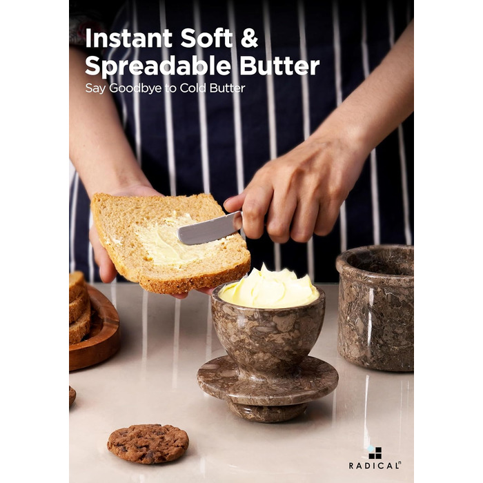 Butterhalter handcrafted marble butter crock for the kitchen - as a utensil holder and for cold cheese, Grey Oceanic