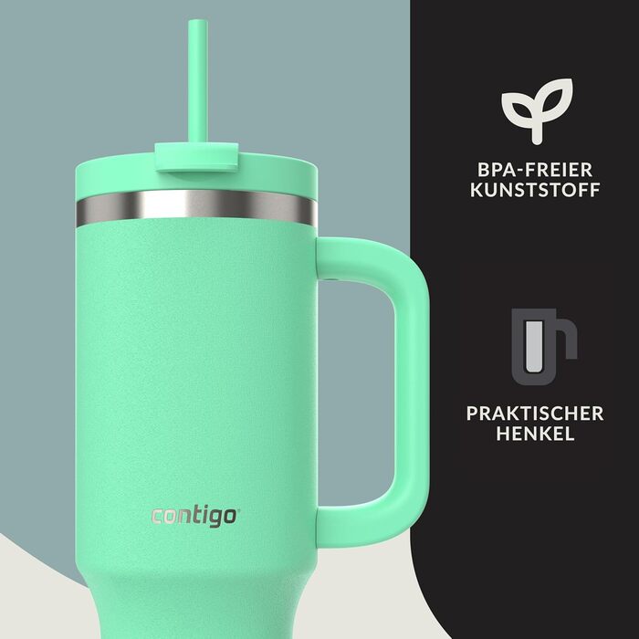 Contigo Streeterville Thermos Flask 1200 ml with Handle and Straw | Insulated Stainless Steel Thermos Drink Bottle with Lid | Keeps Cold for 29 Hours | Travel Mug | Thermos Mug | BPA-free (Reef)
