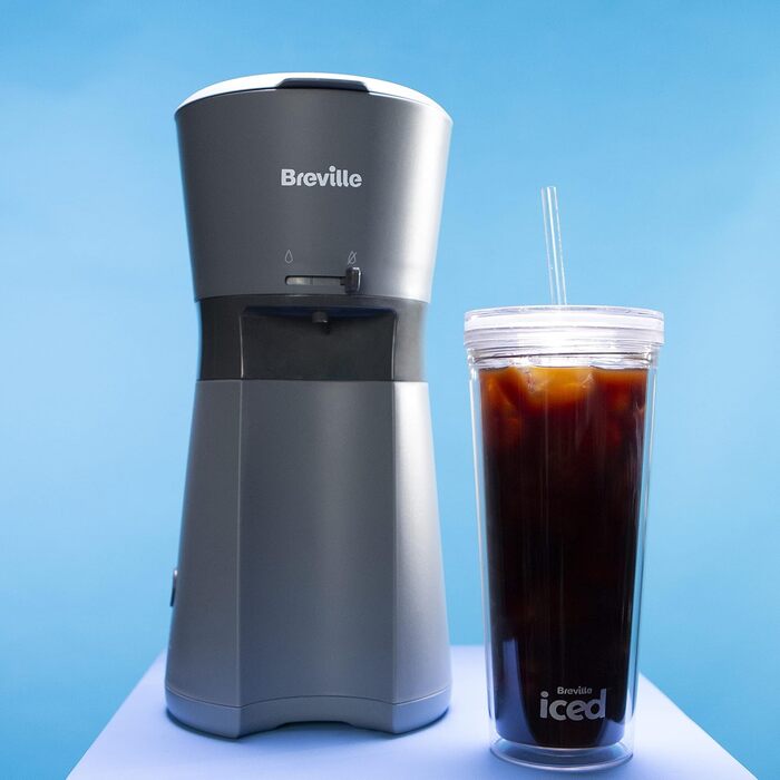Електрична кавомашина для холодної кави Breville VCF155, індивідуальна порція, чашка з трубочкою, приготування до 4 хвилин, сіра