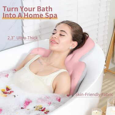Full Body Bathtub Pillow with 160 Suction Cups - Head & Neck Support Bath Mat with Laundry Bag (Dark Gray & Light Pink, 130x41cm / 51.2' x 16.2')