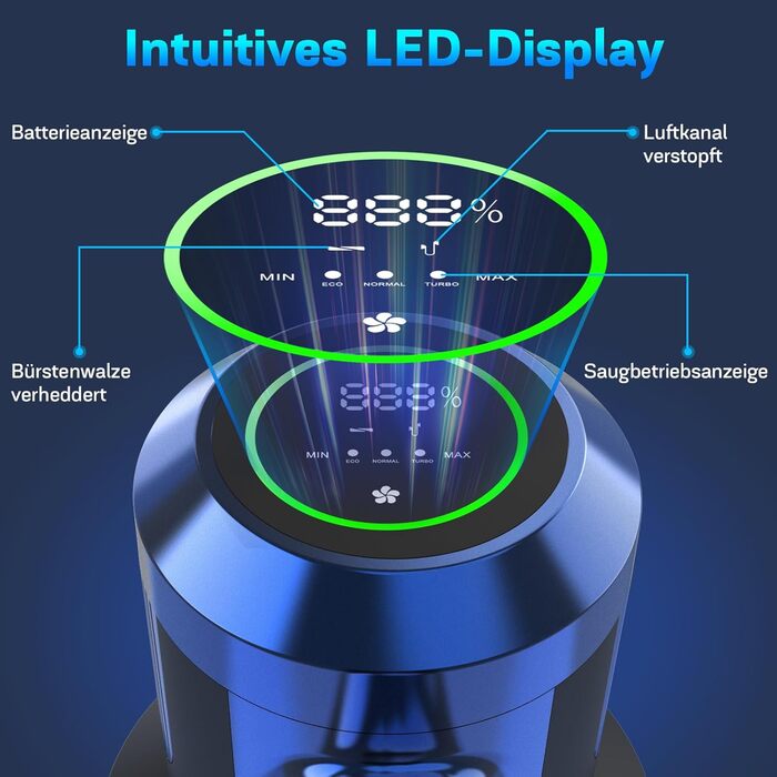 Бездротовий пилосос Nigecue 550W з акумулятором, 45000Pa, 60 хвилин роботи, Smart-дисплеєм, антизаплутувальною щіткою та контейнером 1.5L. Ідеально підходить для твердих підлог, килимів та видалення шерсті тварин.