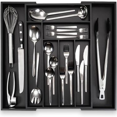 Органайзер для кухонних ящиків з бамбука, 47 см - Чорний - Система зберігання для кухні