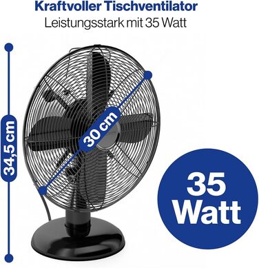 Вентилятор ProfiCare® з поворотом, 35W, Ø 30 см, 3 швидкості, тихий, чорний | PC VL 3063 M