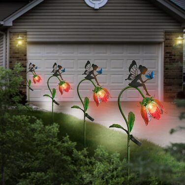 TERESA'S COLLECTIONS Garden Decor for Outdoors Weatherproof, 100cm Tall Flower Fairy Solar Lamp Garden Light, with Metal Glass LED, Figure Gifts for Women/Mom Decor for Patio