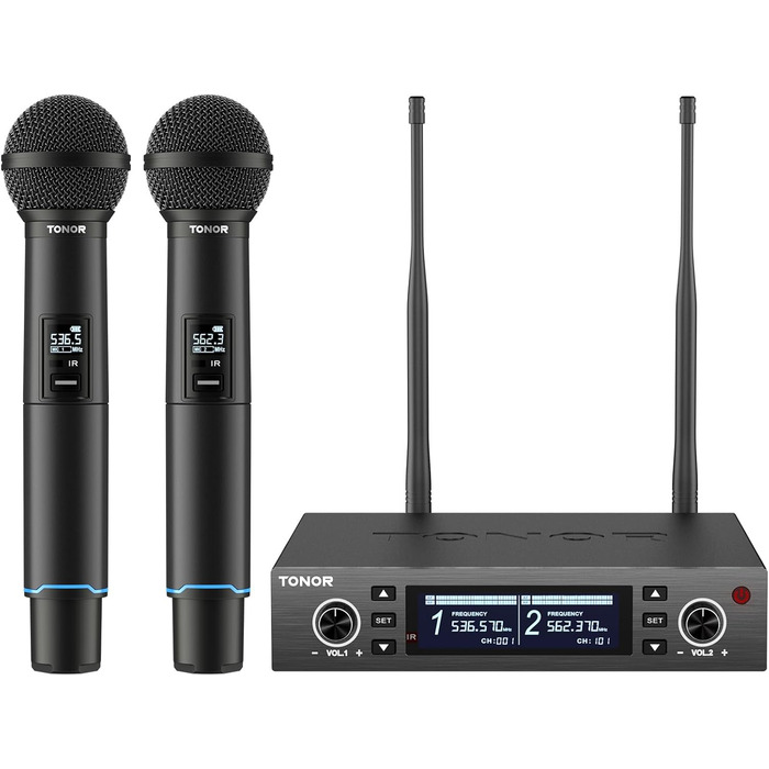 TONOR TW750 Бездротовий мікрофон UHF з регулюванням, 2 шт., 100м радіус дії, світлодіодний індикатор, автосканування, для караоке, церкви, вечірок