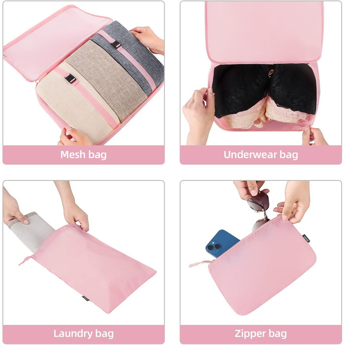 Набір органайзерів для подорожей BAGAIL (10 шт.) – рожевий колір, різні розміри