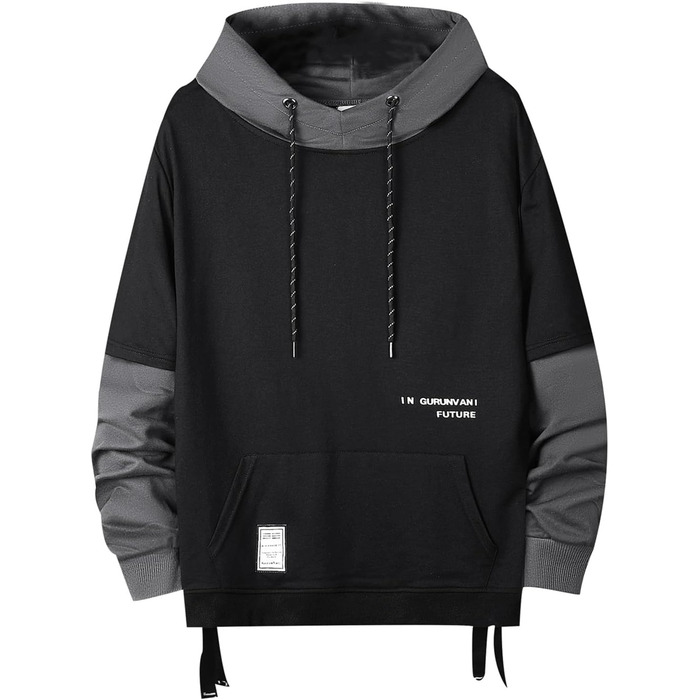 Худі чоловіче GURUNVANI з па́тчворком, чорний, розмір S
