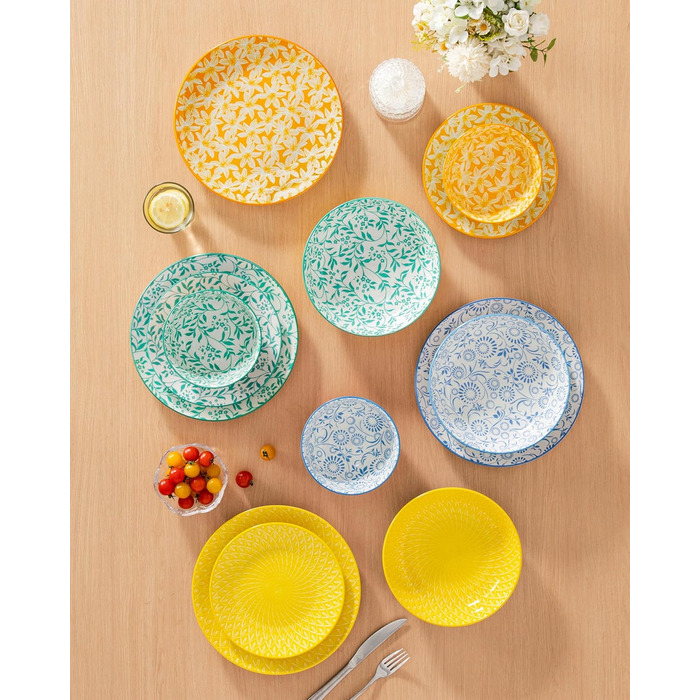 Набір посуду Vancasso Selene для 6 осіб, 24 елементи: тарілки, супові тарілки, миски, десертні тарілки, з пастельного порцеляни, мікрохвильова піч сумісна