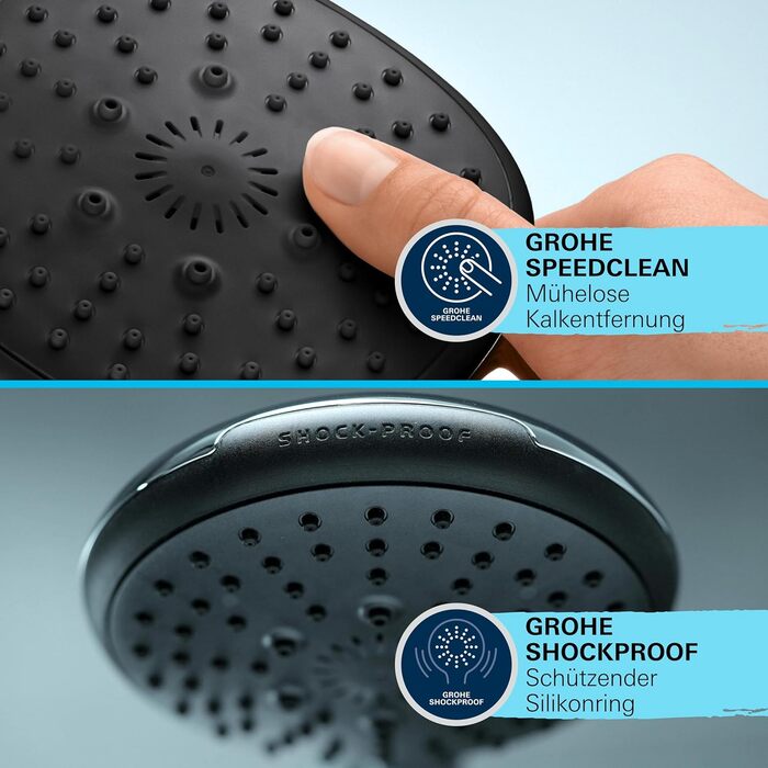 GROHE Vitalio 110 - Hand Shower Set - 14l per Min (2 Spray Patterns, Standard Connection, Silicone Ring Protects Against Falls, with 150cm Shower Hose), round, chrome, 26972001
