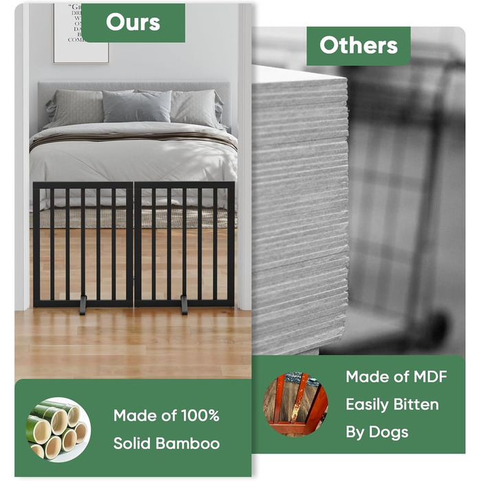 Сітка для собак, бамбук, перегородка для кімнат, перегородка для собак, ворітка для собак, сітка для собак з металевими ніжками, 3 панелі (білий)