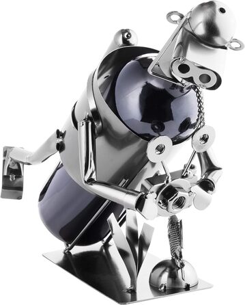 BRUBAKER Wine Bottle Holder Bottle Stand Diver with Camera Decorative Object Metal with Greeting Card for Wine Gift