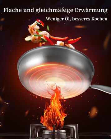 Сковорода з нержавіючої сталі 28 см, антипригарна, з кришкою, 18/10, для індукційних плит, енергоефективна, без PTFE та PFOA