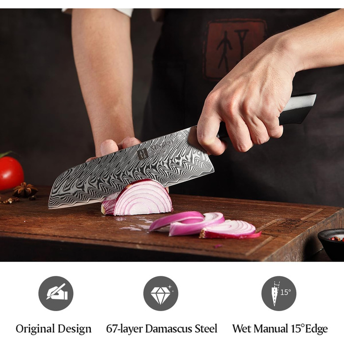 Ніж кухарський XINZUO Damaststahl Kiritsuke 21.5 см, професійний, з ручкою G10 та магнітною піхвою, серія Feng