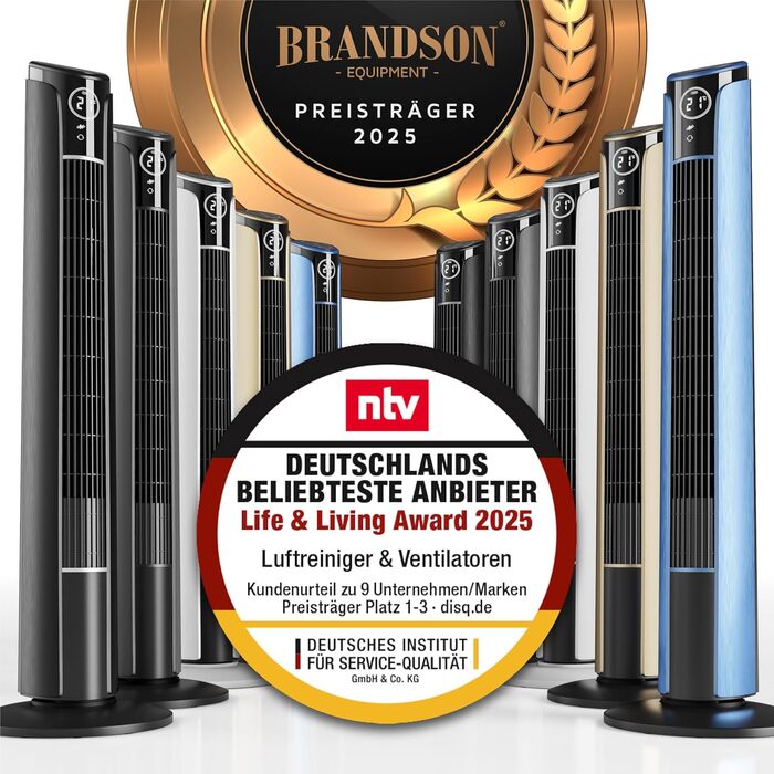 Вентилятор підлоговий Brandson Titan 108cm з пультом керування, нахил 10°, 4 режими, 3 швидкості, сталевий колір