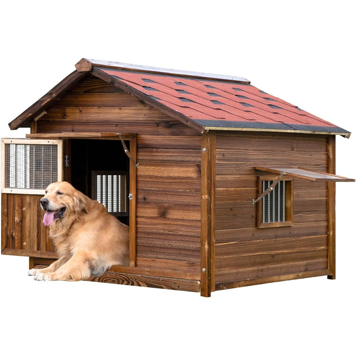 Великий вольєр для собак на вулицю з масивного дерева, тепла собача будка, вольєр з піднятим дном для великих собак, (дерево, 2XL) Дерево 2XL