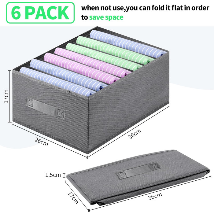 6-Piece Closet Organizer Organization System, Stackable Clothes Closet Organizer, Pants Organizer for Closet, Clothes Organizer, Clothes Storage Box Storage Boxes with Handle (7 Storage Compartments)