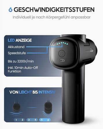Heldenwerk Massage Gun - Muscle Massager with 6 Attachments & 3200 RPM - USB-C Rechargeable - Black