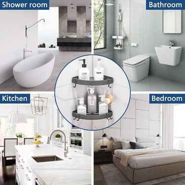 GERUIKE Shower Shelf Shower Caddy Corner No Drilling Wall Mount Adhesive Pad Grey Matte Aluminum 2 Pack Shower Gel Shampoo Holder Corner Shelf Corner Rack for Shower Bathroom Kitchen