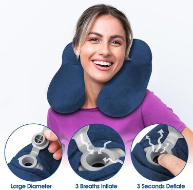 Надувна подушка для шиї BBjinronjy для подорожей: комфорт у літаку, автомобілі, офісі та під час кемпінгу. З навушниками та м'яким оксамитом.