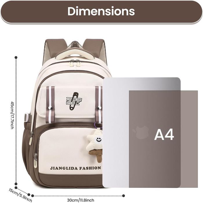 Дитячий рюкзак IvyH для дівчаток - стильний шкільний рюкзак, водонепроникний, великий, для 3-6 класів, фіолетовий (8536# Braun)