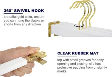 Дерев'яні вішалки для одягу Amber Home, 10 шт., 36 см, білі. Міцні, з антиковзними кліпсами та поворотним гачком. Підходять для штанів, шортів, спідниць, шкарпеток та нижньої білизни.