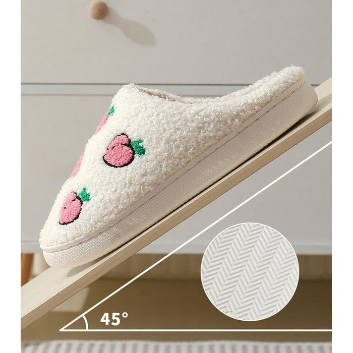 Тапочки домашні жіночі та чоловічі зимові теплі з м'якого фетру у формі полуниці. Зручні домашні тапочки з піною з пам'яті для пар. Білий колір (40/41 EU, персик)