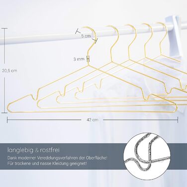 ROW&LINE® – Metal Clothes Hangers (42 cm) – 10 Pieces (Gold) – Space-Saving Clothes Hangers for Adults – Suitable for Heavy Clothing – Wire Clothes Hangers for Order & a Uniform Look