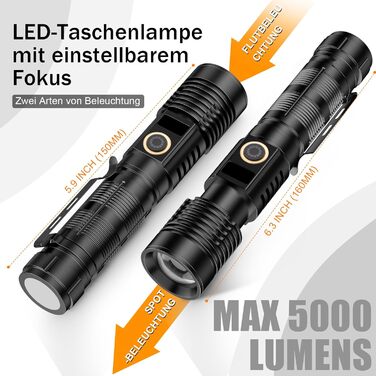 Ліхтарик AOMEES LED 5000 люмен, USB-зарядка, водонепроникний IPX5, 5 режимів, для кемпінгу, туризму, екстрених ситуацій