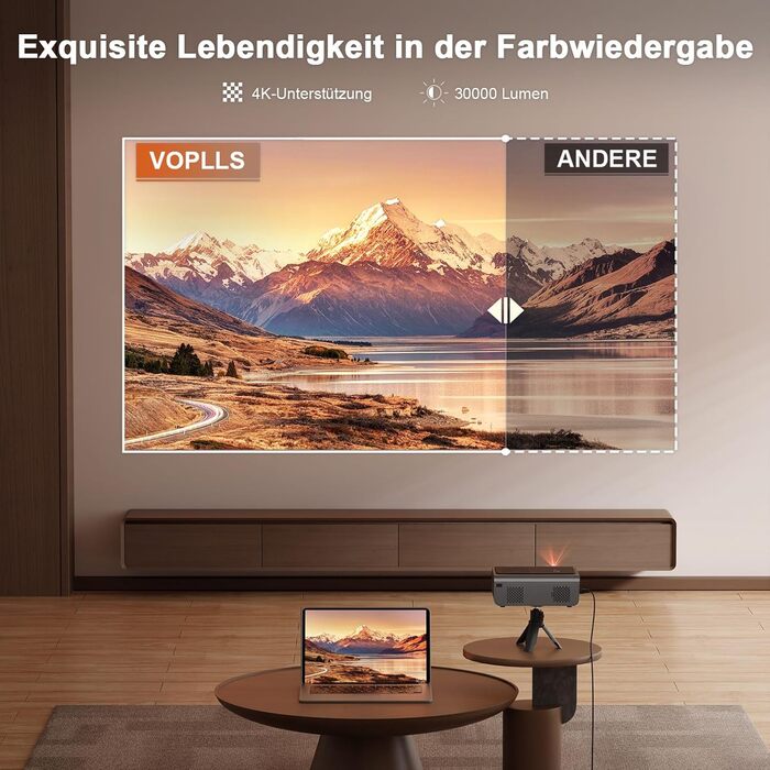 Проектор Mini Beamer 1080P Full HD 600ANSI з автофокусом, корекцією трапеції, WiFi6, Bluetooth, 4K, 50% зум, 360° обертання для дому та мобільного використання