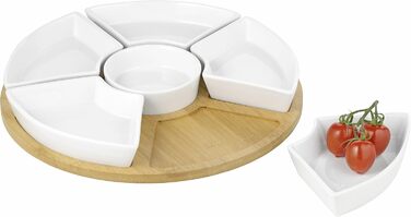 Esmeyer Caterado Rotating Serving Tray SUSAN with 6 white porcelain bowls and a bamboo tray, 34 x 34 x 6.5 cm