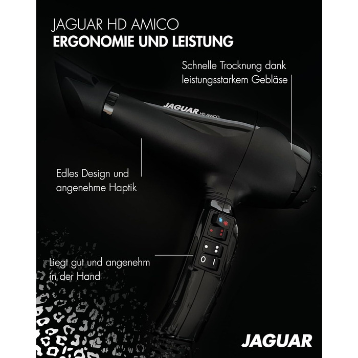 Фен JAGUAR Föhn HD AMICO: потужний професійний фен з миттєвою кнопкою охолодження та індивідуальними налаштуваннями температури та швидкості для створення унікальних зачісок