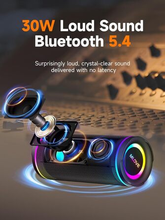 Портативна Bluetooth колонка MLOVE E80 30W, IPX7, з підсвіткою, мікрофоном, MicroSD, TWS
