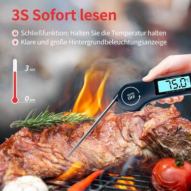 Цифровий термометр для м'яса DOQAUS: приготування на грилі, BBQ, варіння. Швидке зчитування, довга сонда, LCD-дисплей, автовимкнення